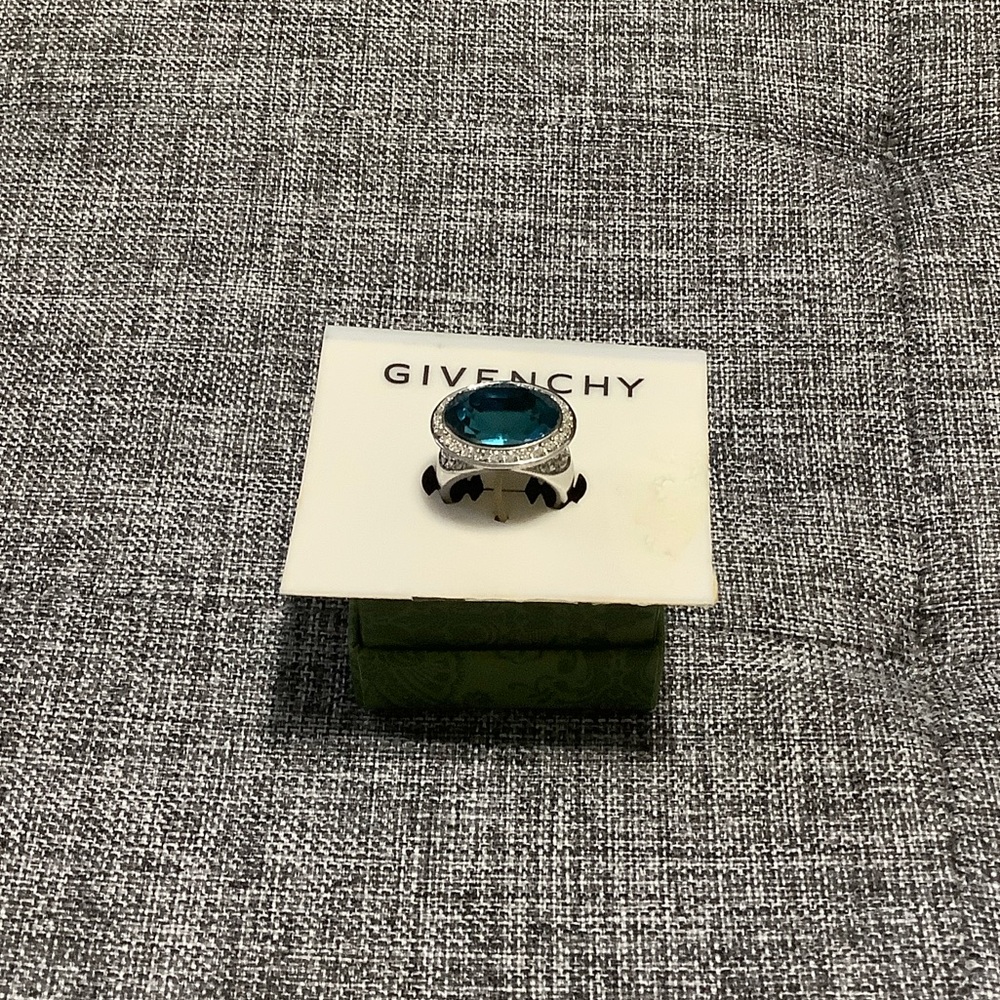 Givenchy Silver Ring with Deep Blue Stone